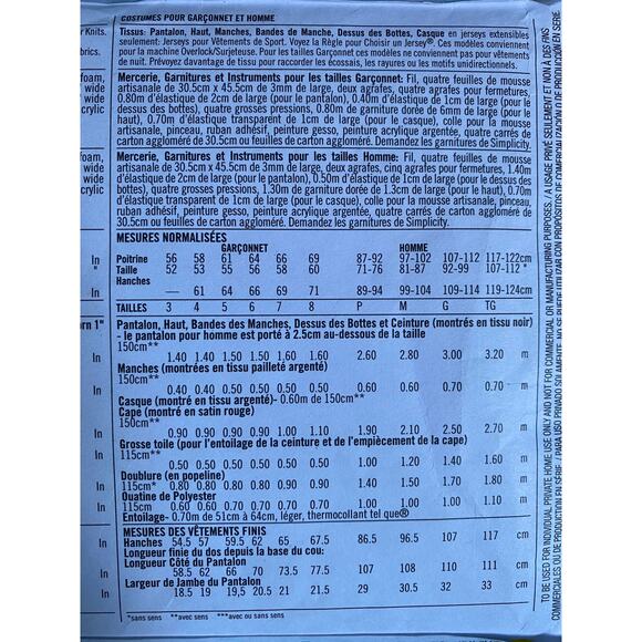 Simplicity Sewing pattern 1038 adult kids Thor costume - Picture 5 of 5